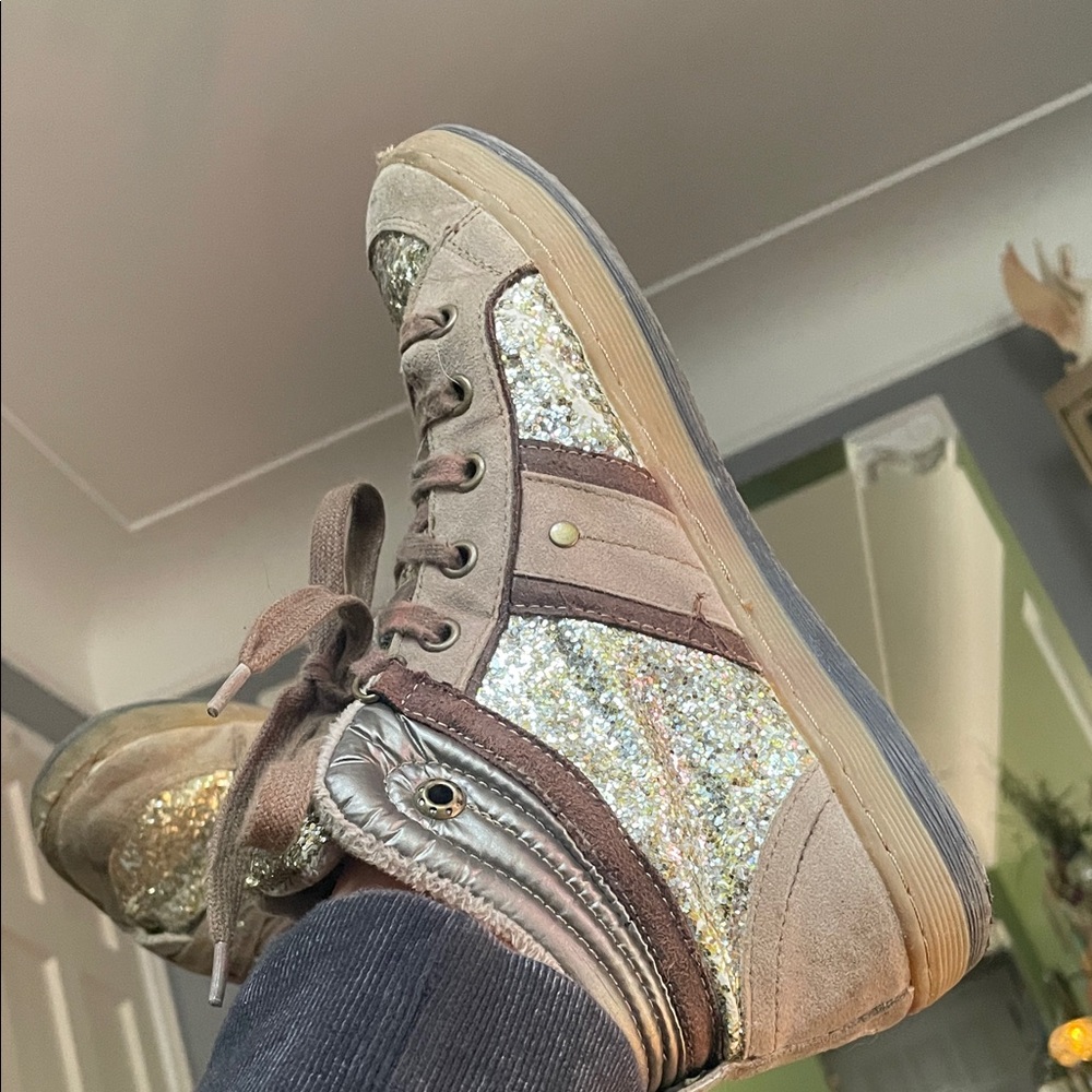Call It Spring Glitter and Brown High-Top Sneakers ✨✨✨